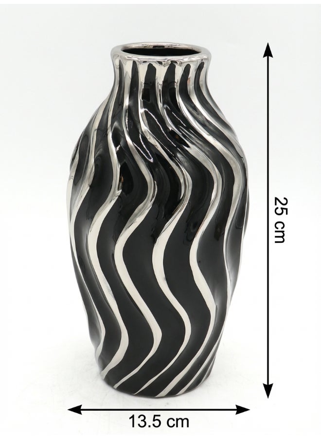 ايست من نون Ceramic Vase for Floral Decorative arrangement, Ht-25 cm | Black Silver Color | Sandune Haze Design | Size -13.5x13.5x25 cm | Perfect for decorativing your living room, Ideal for decorating coffee table, dinning table, console table or any office or living space - Image 3